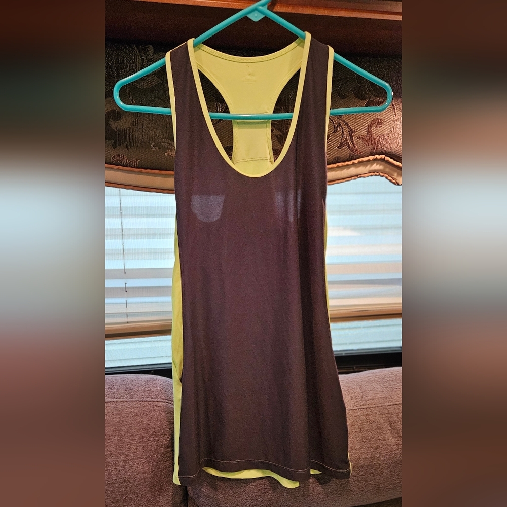 Women's Black and Yellow Sleeveless Top